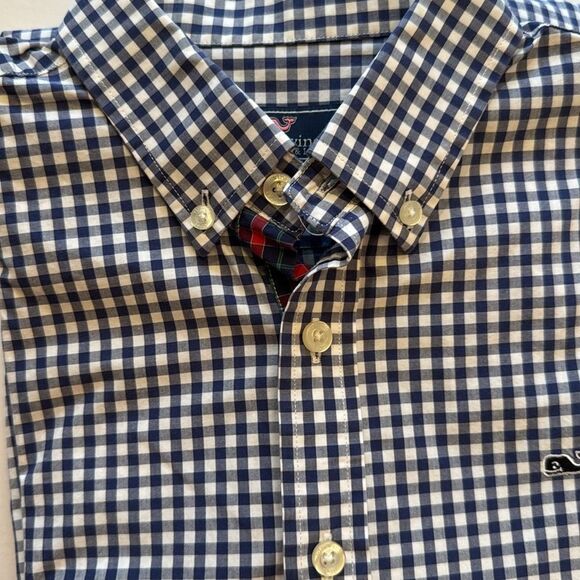 VINEYARD VINES GINGHAM CHECK WHALE BUTTON SHIRT BLUE WHITE BOY COTTON BOYS XL - Picture 7 of 7